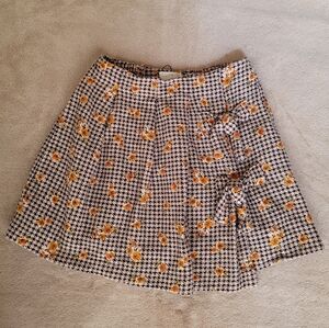 Zara Girl Houndstooth Orange Flower Pleated Skirt Size 10 (140cm)